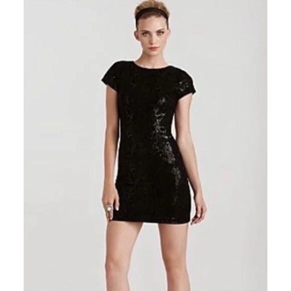 Alice + Olivia Snakeskin Black Sequin Mini Cocktail Dress‎ Black Size 2 - Picture 1 of 12